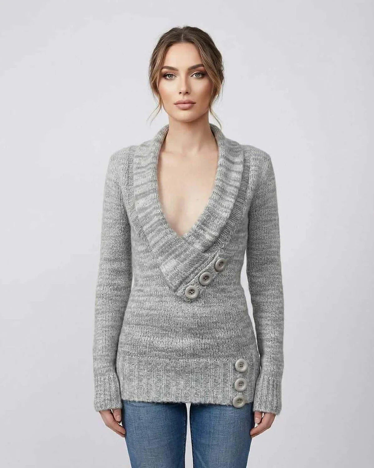 Gray Cotton Sweater, front view | Ramblion | SKU: BS-48273-GRAY-L-6849,BS-48273-GRAY-M-2983,BS-48273-GRAY-S-290,BS-48273-GRAY-XL-6013,BS-48273-GRAY-XS-9635