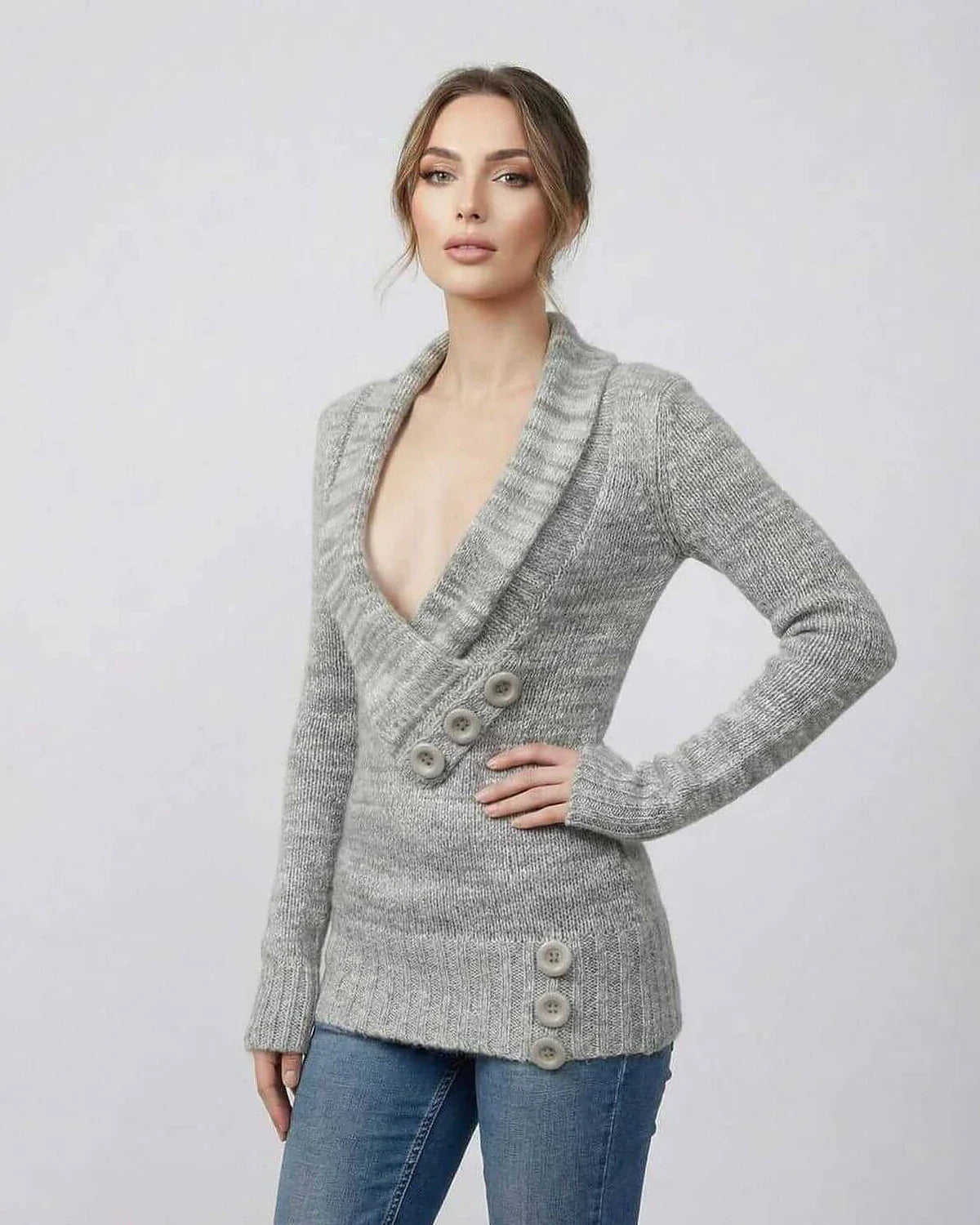 Gray Cotton Sweater, front view | Ramblion | SKU: BS-48273-GRAY-L-6849,BS-48273-GRAY-M-2983,BS-48273-GRAY-S-290,BS-48273-GRAY-XL-6013,BS-48273-GRAY-XS-9635