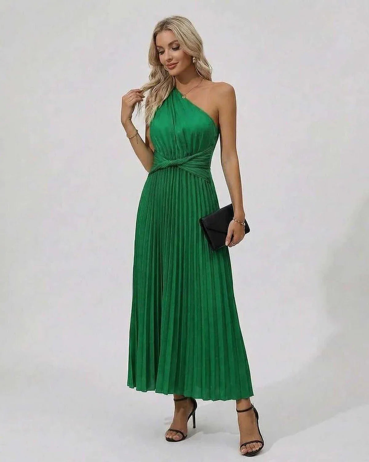 Green A-line Boat Neck Sleeveless Midi Dress | Prom & Celebrations, front view | Ramblion | SKU: EMD-371920584-green-L-4917,EMD-371920584-green-M-5731,EMD-371920584-green-S-9823,EMD-371920584-green-XL-7923,EMD-371920584-green-XS-1856