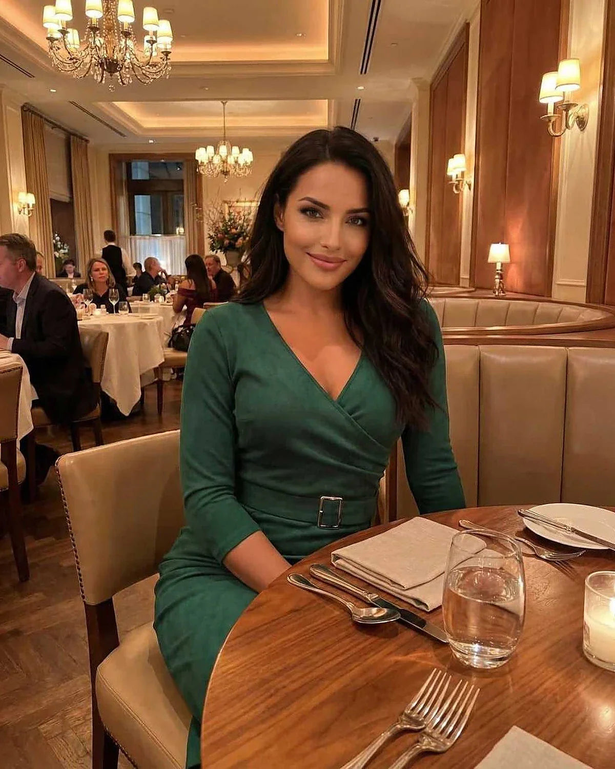Green Bodycon V-Neck 3/4 Sleeve Midi Dress | Wedding Season, lifestyle shot | Ramblion | SKU: SMD-205498176-green-L-1630,SMD-205498176-green-M-6087,SMD-205498176-green-S-6307,SMD-205498176-green-XL-1556,SMD-205498176-green-XS-7573