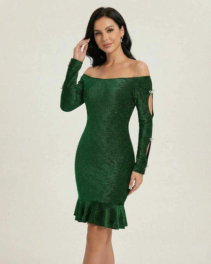 Green Cotton Bodycon Round Neck Long Sleeve Mini Dress | Evening Events, Evening Parties & Day-to-Night, front view | Ramblio | SKU: EMD-39274-green-L-155,EMD-39274-green-M-8971,EMD-39274-green-S-1595,EMD-39274-green-XL-5699,EMD-39274-green-XS-8246