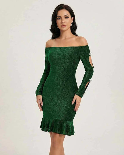 Green Cotton Bodycon Round Neck Long Sleeve Mini Dress | Evening Events, Evening Parties & Day-to-Night, front view | Ramblio | SKU: EMD-39274-green-L-155,EMD-39274-green-M-8971,EMD-39274-green-S-1595,EMD-39274-green-XL-5699,EMD-39274-green-XS-8246