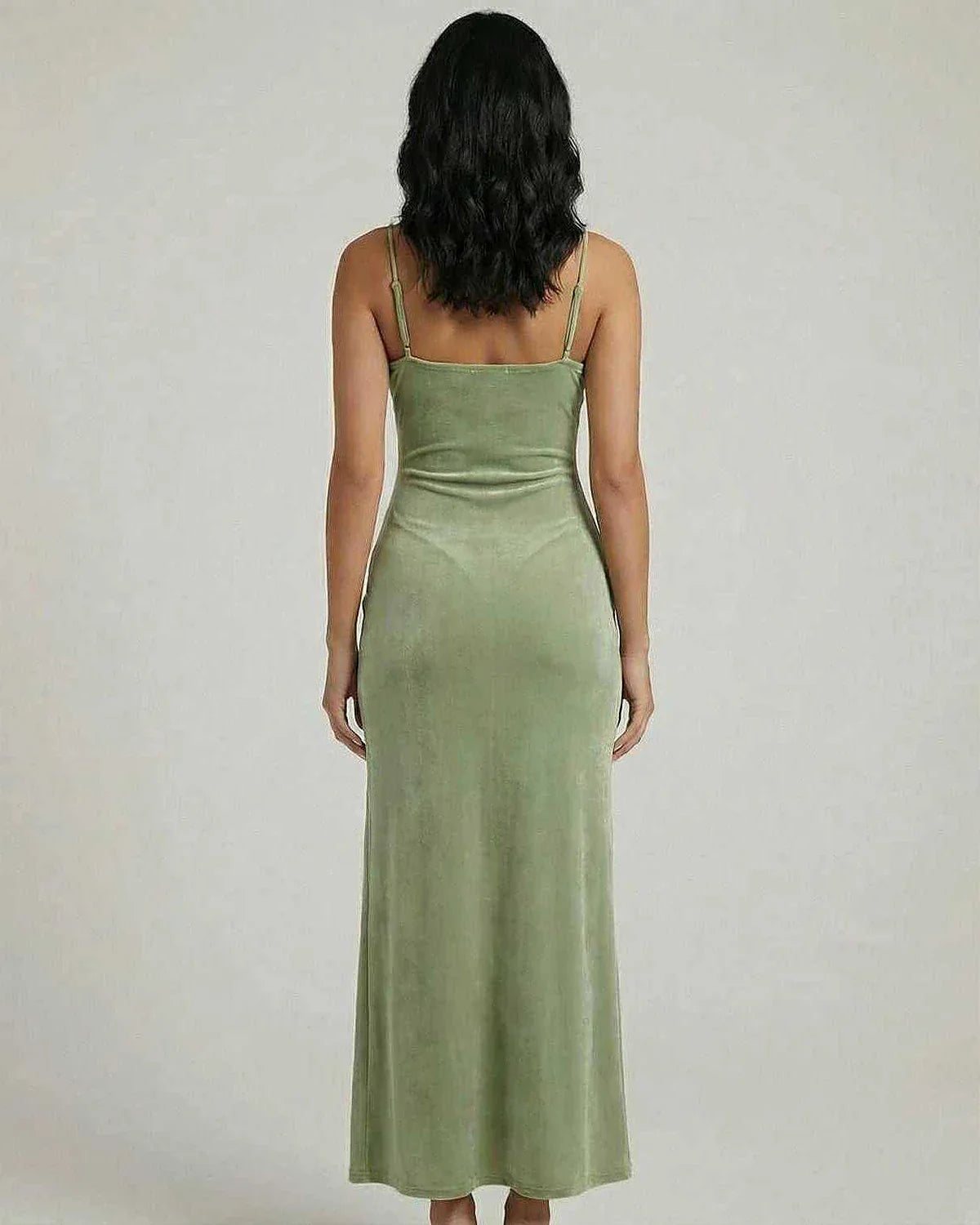 Green Gown Square Neck Sleeveless Midi Dress | Bridal Showers, back view | Ramblion | SKU: AMD-58421-green-L-6300,AMD-58421-green-M-6237,AMD-58421-green-S-5668,AMD-58421-green-XL-5284,AMD-58421-green-XS-1291