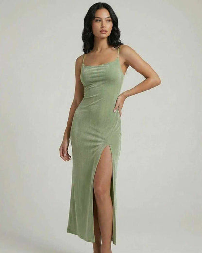 Green Gown Square Neck Sleeveless Midi Dress | Bridal Showers, front view | Ramblion | SKU: AMD-58421-green-L-6300,AMD-58421-green-M-6237,AMD-58421-green-S-5668,AMD-58421-green-XL-5284,AMD-58421-green-XS-1291