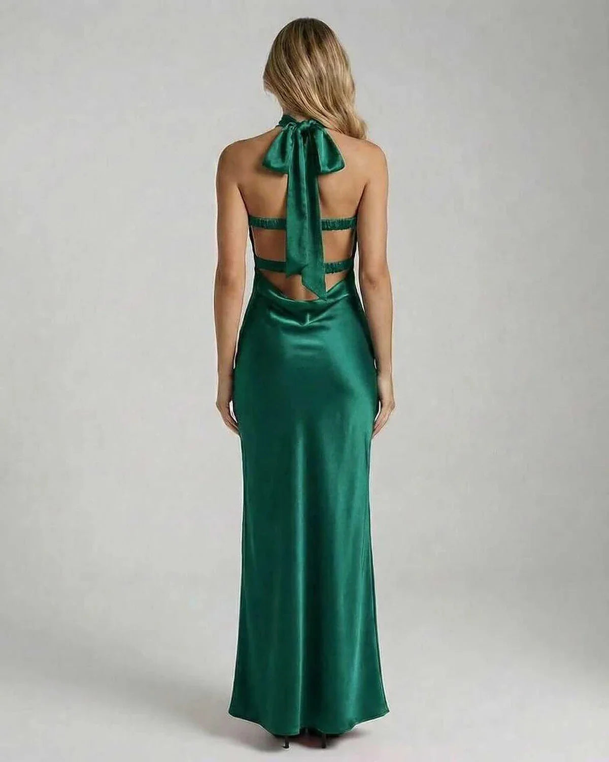 Green Satin Bodycon Strapless Maxi Dress | Formal Occasions, Cocktail Parties & Day-to-Night, back view | Ramblion | SKU: VMD-683725914-green-L-4577,VMD-683725914-green-M-403,VMD-683725914-green-S-3957,VMD-683725914-green-XL-5148,VMD-683725914-green-XS-8063