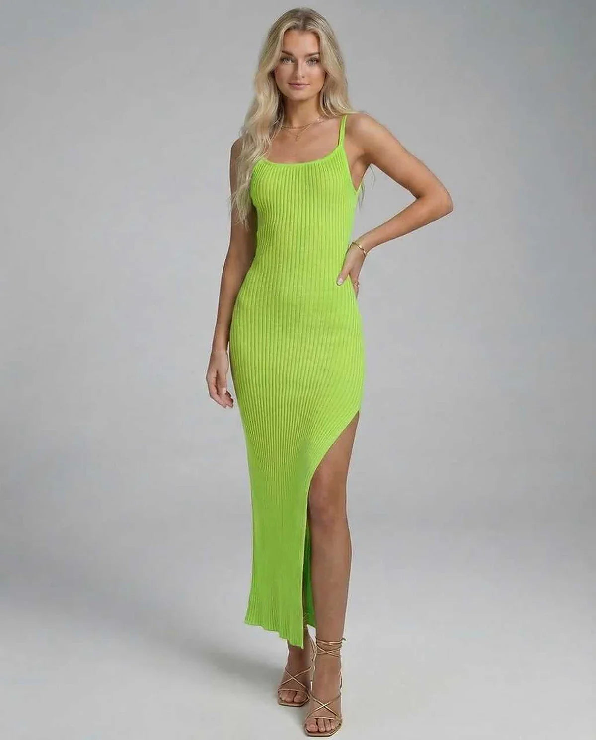 Green Slip Round Neck Sleeveless Midi Dress | Formal Events, Cocktail Hour, Guest of Wedding & Everyday Wear, front view | Ra | SKU: LMD-973845216-lime-L-4263,LMD-973845216-lime-M-8729,LMD-973845216-lime-S-6311,LMD-973845216-lime-XL-3044,LMD-973845216-lime-XS-1876