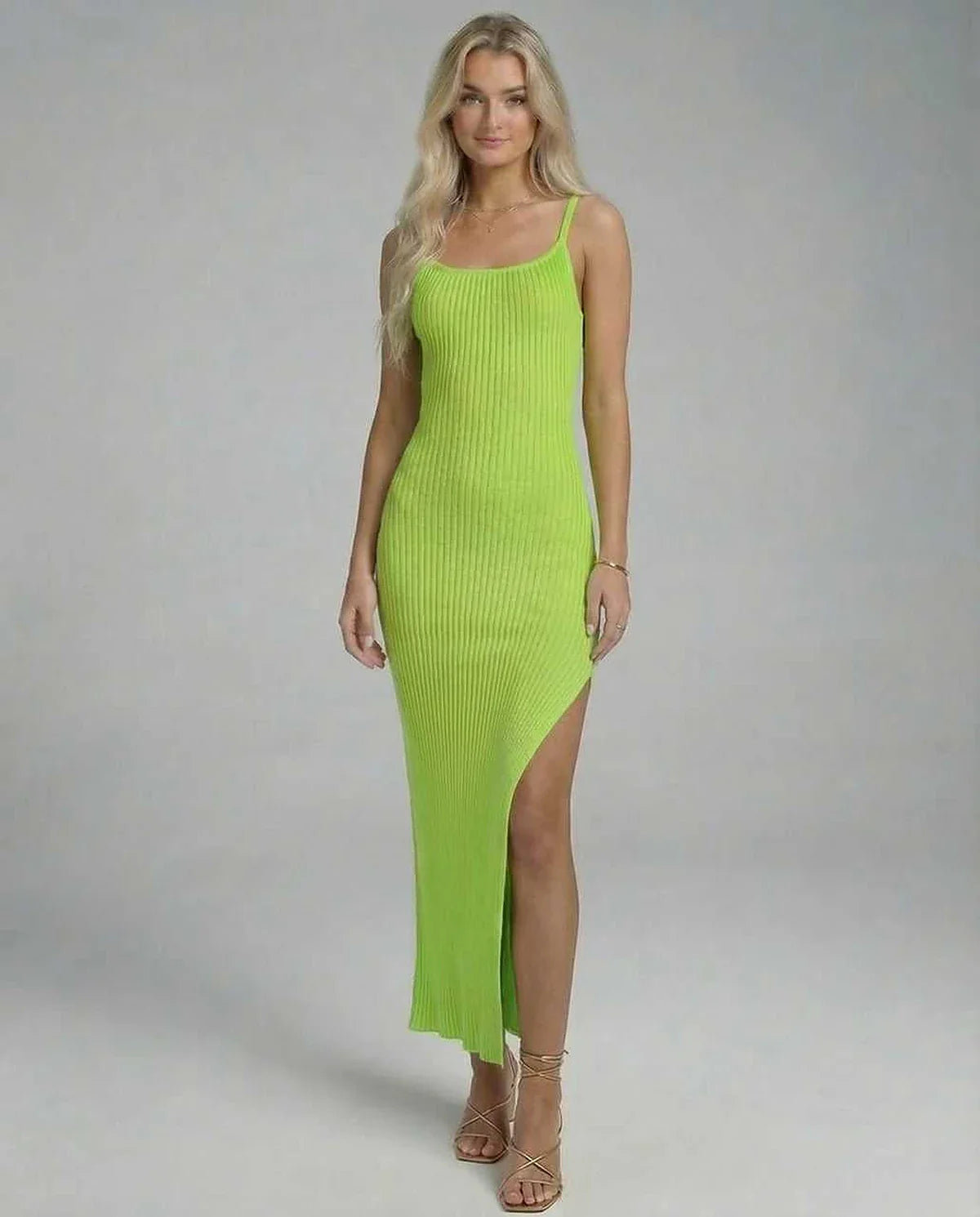 Green Slip Round Neck Sleeveless Midi Dress | Formal Events, Cocktail Hour, Guest of Wedding & Everyday Wear, front view | Ra | SKU: LMD-973845216-lime-L-4263,LMD-973845216-lime-M-8729,LMD-973845216-lime-S-6311,LMD-973845216-lime-XL-3044,LMD-973845216-lime-XS-1876