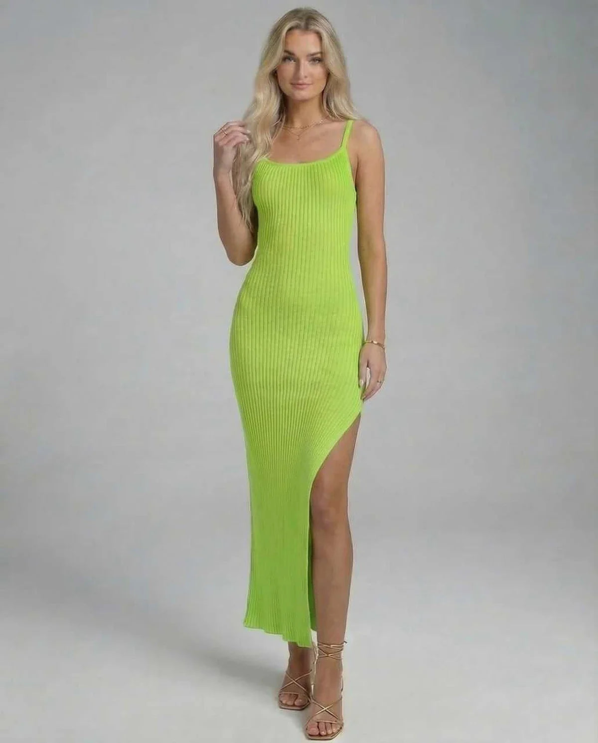Green Slip Round Neck Sleeveless Midi Dress | Formal Events, Cocktail Hour, Guest of Wedding & Everyday Wear, front view | Ra | SKU: LMD-973845216-lime-L-4263,LMD-973845216-lime-M-8729,LMD-973845216-lime-S-6311,LMD-973845216-lime-XL-3044,LMD-973845216-lime-XS-1876