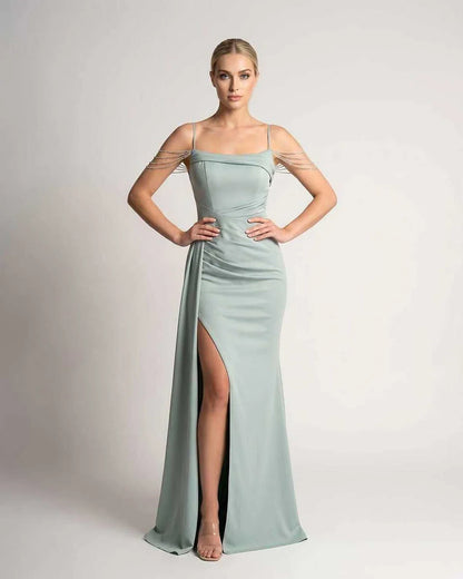 Green,white,blue,pink,black,navy,yellow,beige Mermaid V-Neck Sleeveless Maxi Dress | Formal Occasions & Celebrations, front v