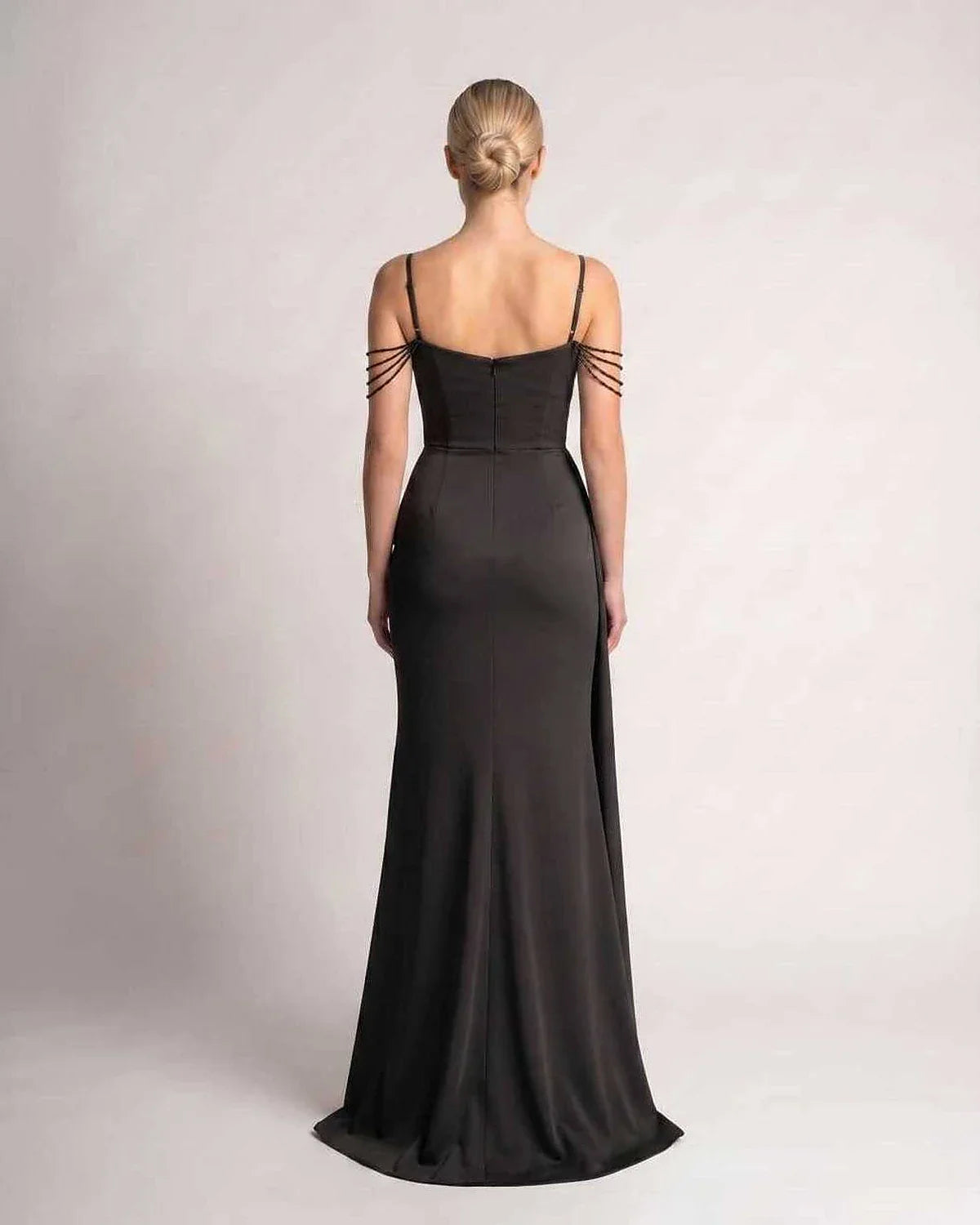 Green,white,blue,pink,black,navy,yellow,beige Mermaid V-Neck Sleeveless Maxi Dress | Formal Occasions & Celebrations, back vi | SKU: RB-CDCED2-BLACK-L,RB-CDCED2-BLACK-M,RB-CDCED2-BLACK-S,RB-CDCED2-BLACK-XL,RB-CDCED2-BLACK-XS