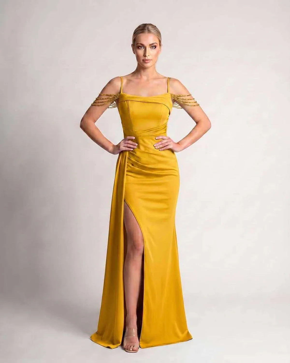 Green,white,blue,pink,black,navy,yellow,beige Mermaid V-Neck Sleeveless Maxi Dress | Formal Occasions & Celebrations, front v