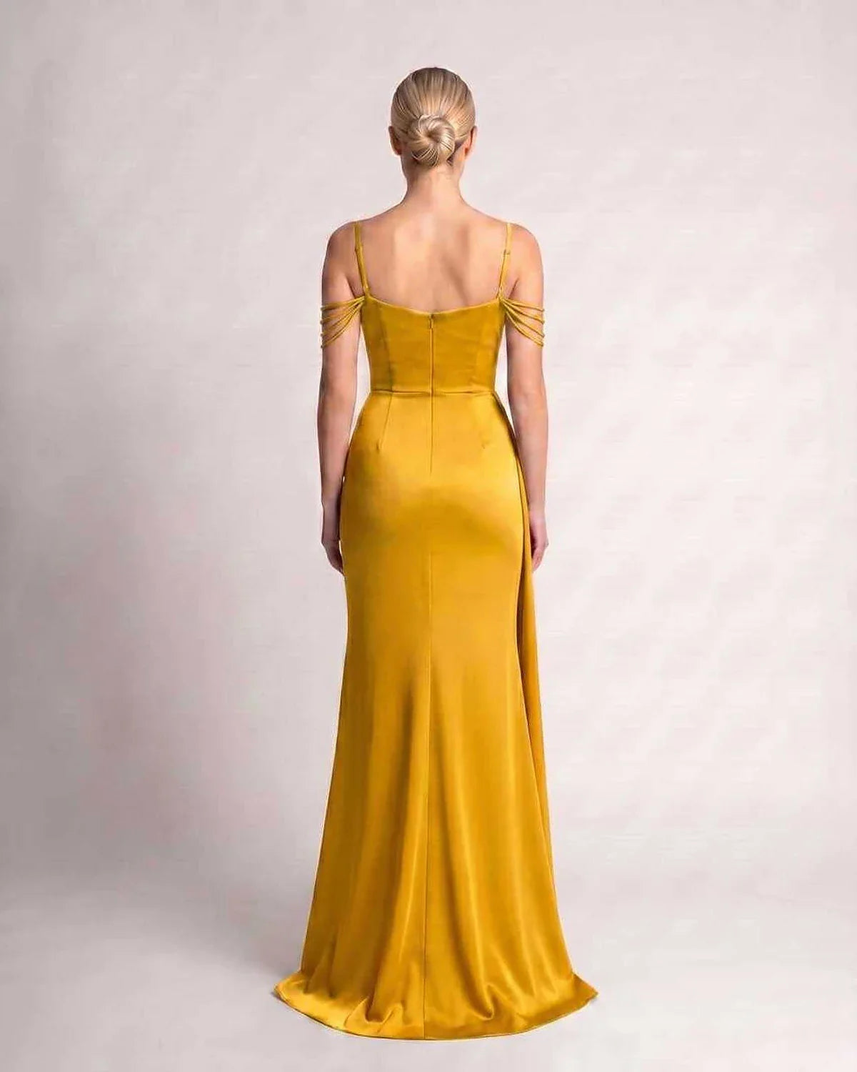 Green,white,blue,pink,black,navy,yellow,beige Mermaid V-Neck Sleeveless Maxi Dress | Formal Occasions & Celebrations, back vi | SKU: RB-CDCED2-YELLOW-L,RB-CDCED2-YELLOW-M,RB-CDCED2-YELLOW-S,RB-CDCED2-YELLOW-XL,RB-CDCED2-YELLOW-XS