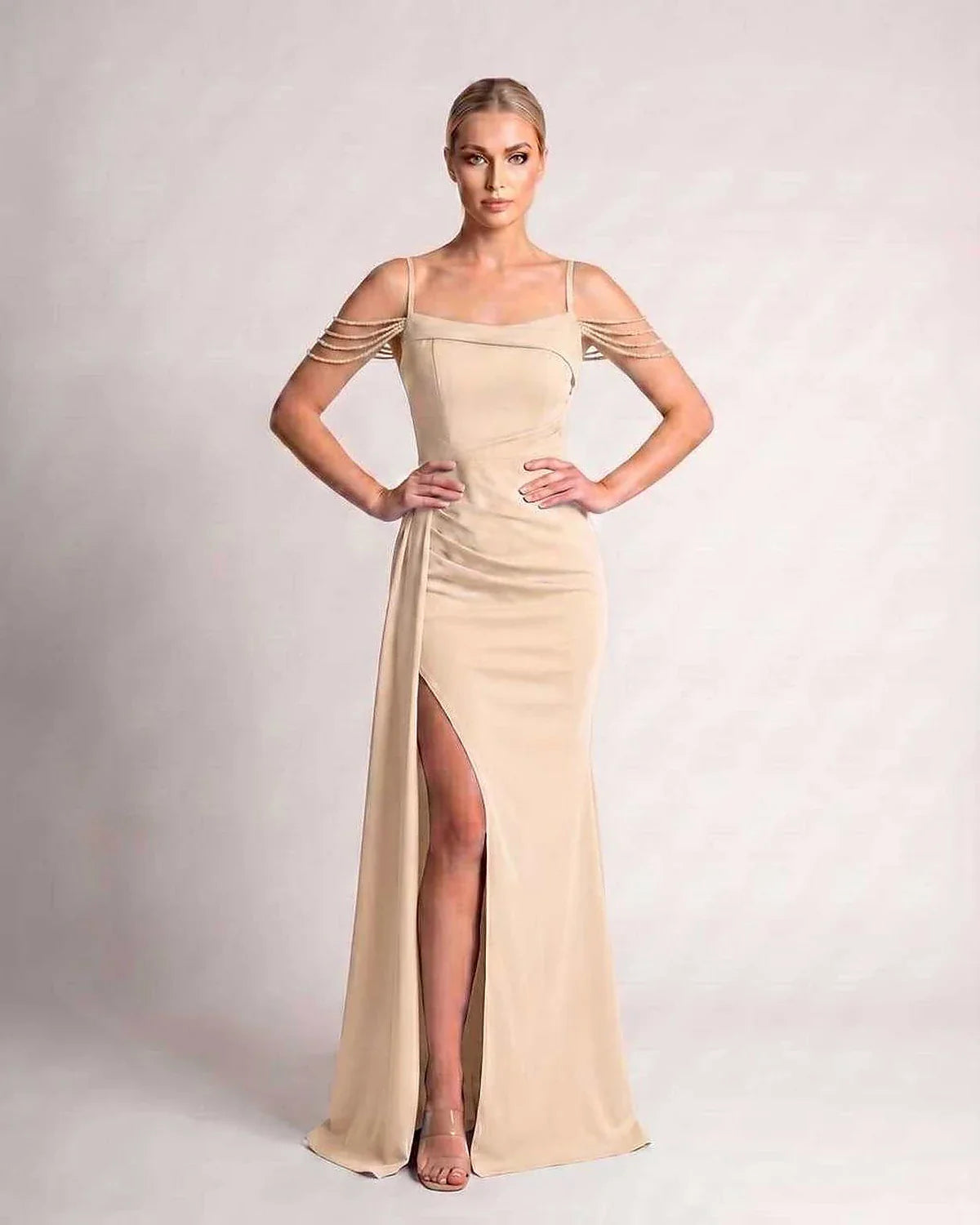 Green,white,blue,pink,black,navy,yellow,beige Mermaid V-Neck Sleeveless Maxi Dress | Formal Occasions & Celebrations, front v