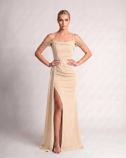 Green,white,blue,pink,black,navy,yellow,beige Mermaid V-Neck Sleeveless Maxi Dress | Formal Occasions & Celebrations, front v