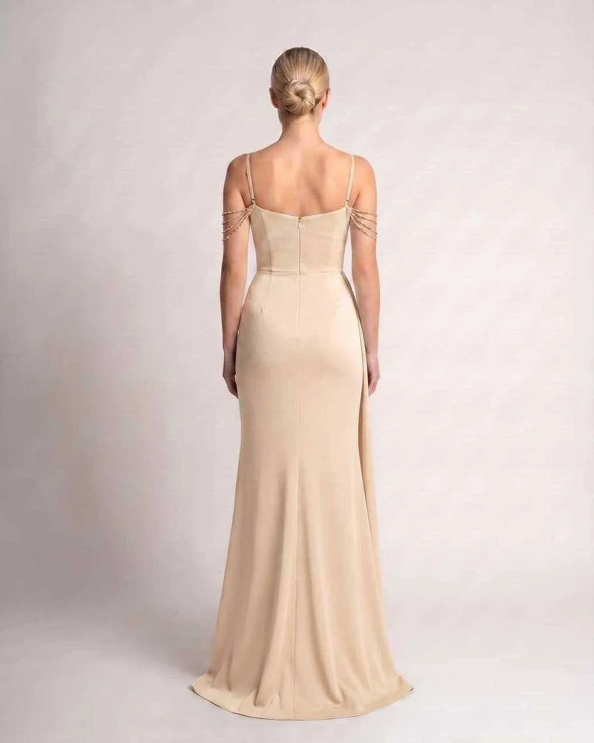 Green,white,blue,pink,black,navy,yellow,beige Mermaid V-Neck Sleeveless Maxi Dress | Formal Occasions & Celebrations, back vi | SKU: RB-CDCED2-BEIGE-L,RB-CDCED2-BEIGE-M,RB-CDCED2-BEIGE-S,RB-CDCED2-BEIGE-XL,RB-CDCED2-BEIGE-XS