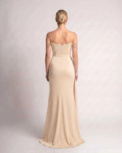 Green,white,blue,pink,black,navy,yellow,beige Mermaid V-Neck Sleeveless Maxi Dress | Formal Occasions & Celebrations, back vi | SKU: RB-CDCED2-BEIGE-L,RB-CDCED2-BEIGE-M,RB-CDCED2-BEIGE-S,RB-CDCED2-BEIGE-XL,RB-CDCED2-BEIGE-XS