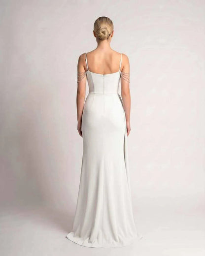 Green,white,blue,pink,black,navy,yellow,beige Mermaid V-Neck Sleeveless Maxi Dress | Formal Occasions & Celebrations, back vi | SKU: RB-CDCED2-WHITE-L,RB-CDCED2-WHITE-M,RB-CDCED2-WHITE-S,RB-CDCED2-WHITE-XL,RB-CDCED2-WHITE-XS