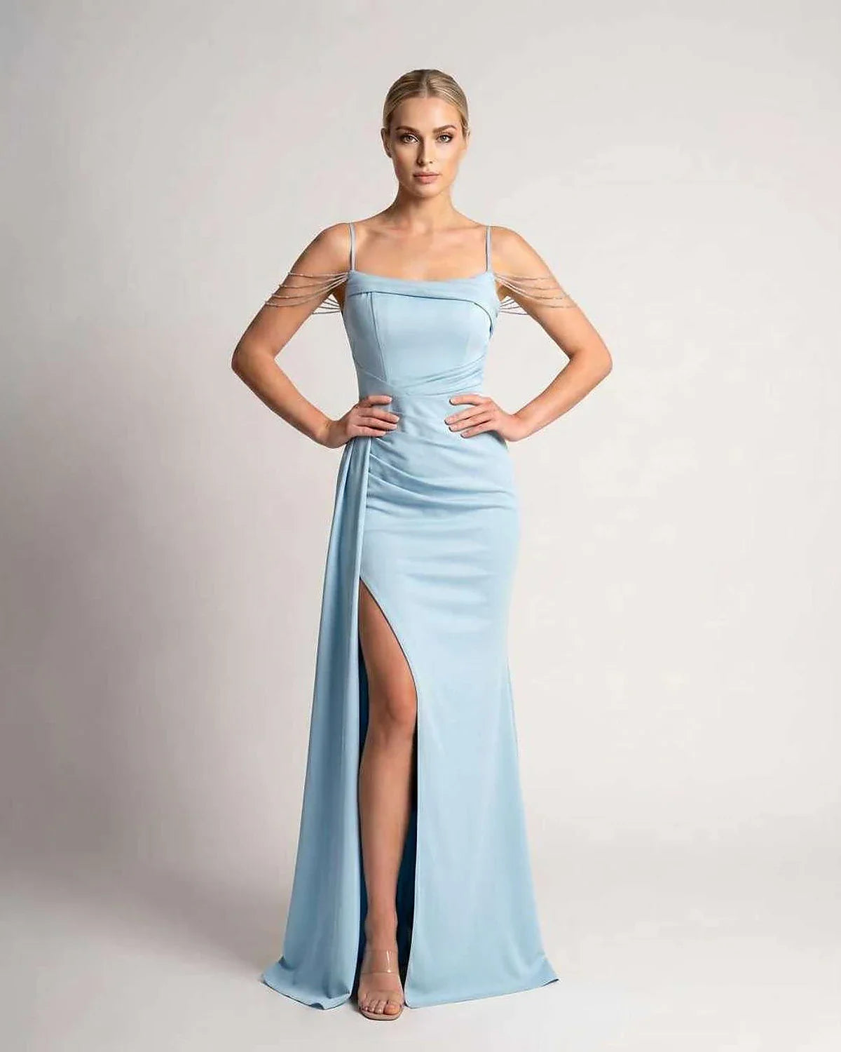 Green,white,blue,pink,black,navy,yellow,beige Mermaid V-Neck Sleeveless Maxi Dress | Formal Occasions & Celebrations, front v