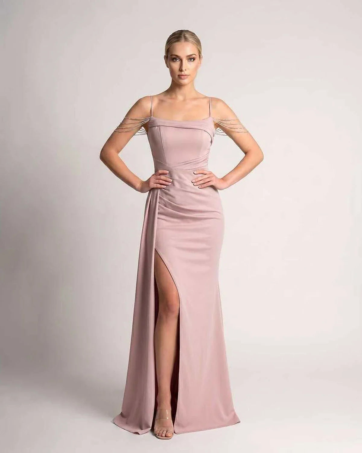 Green,white,blue,pink,black,navy,yellow,beige Mermaid V-Neck Sleeveless Maxi Dress | Formal Occasions & Celebrations, front v