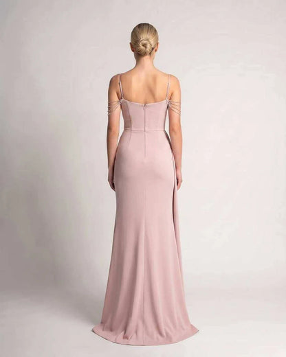 Green,white,blue,pink,black,navy,yellow,beige Mermaid V-Neck Sleeveless Maxi Dress | Formal Occasions & Celebrations, back vi | SKU: RB-CDCED2-PINK-L,RB-CDCED2-PINK-M,RB-CDCED2-PINK-S,RB-CDCED2-PINK-XL,RB-CDCED2-PINK-XS