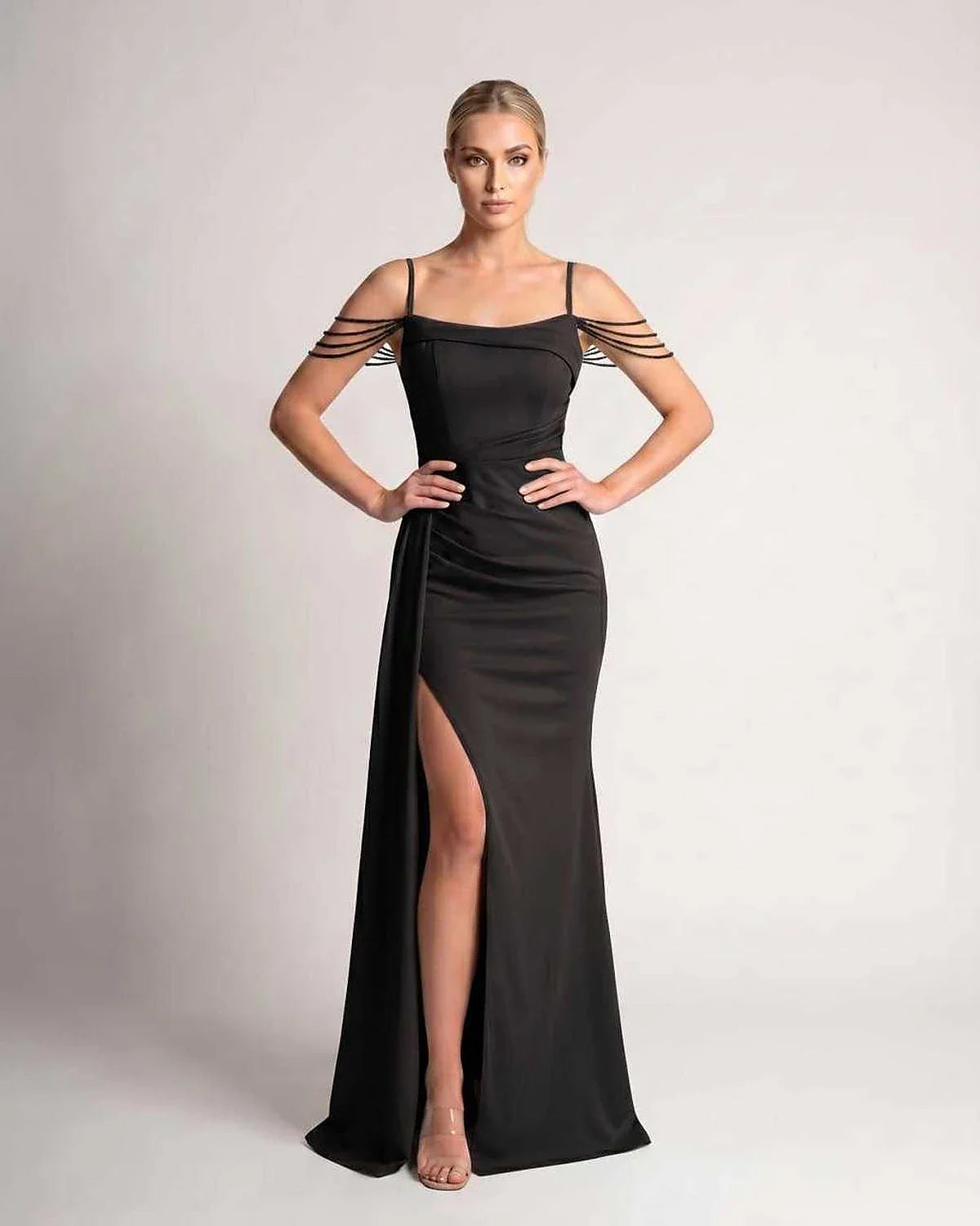 Green,white,blue,pink,black,navy,yellow,beige Mermaid V-Neck Sleeveless Maxi Dress | Formal Occasions & Celebrations, front v