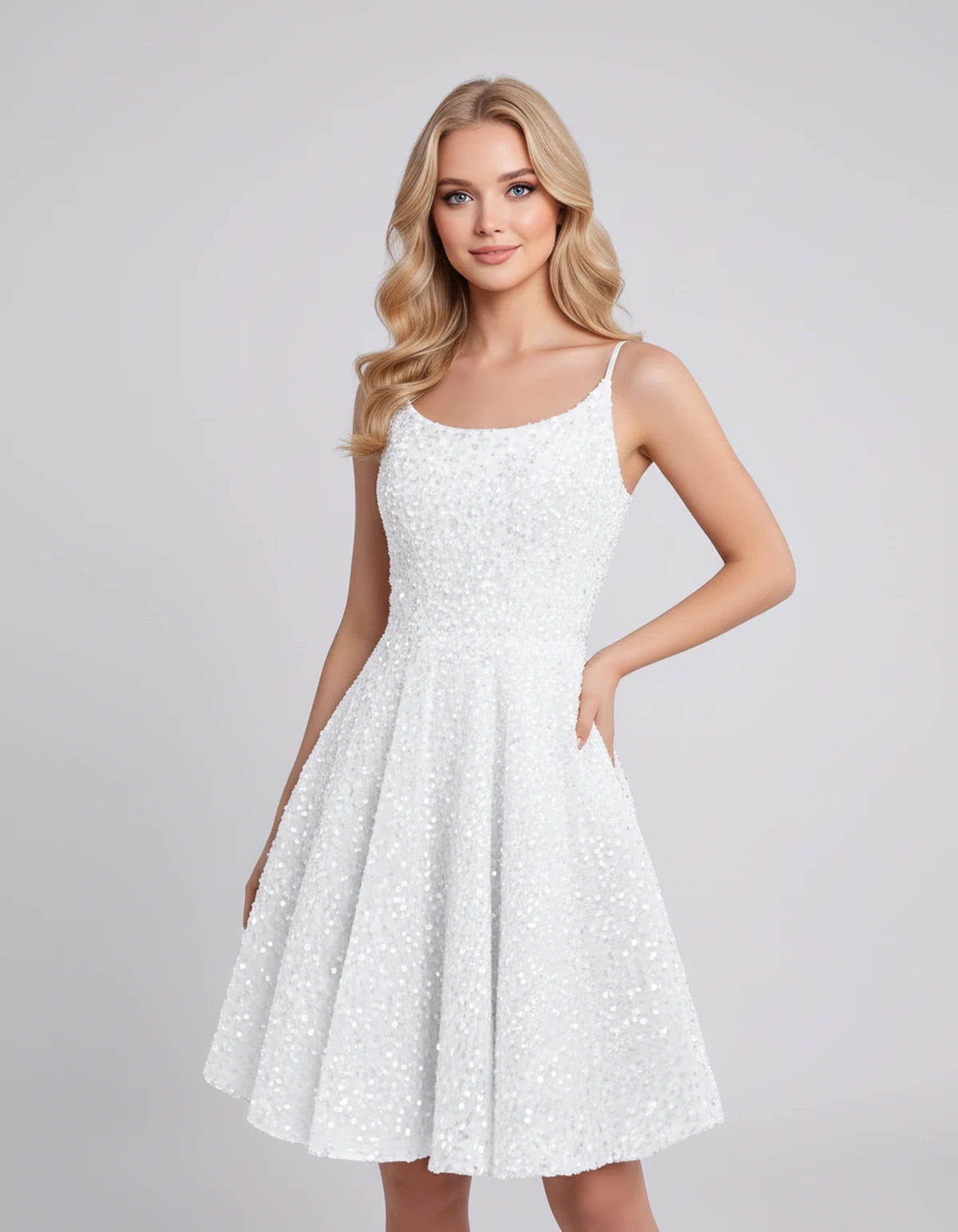 Guinevere Midi Dresses — White | SKU: RB-278823-white-2,RB-278823-white-4,RB-278823-white-6,RB-278823-white-8,RB-278823-white-10,RB-278823-white-12,RB-278823-white-14,RB-278823-white-16,RB-278823-white-16W,RB-278823-white-18W,RB-278823-white-20W,RB-278823-white-22W