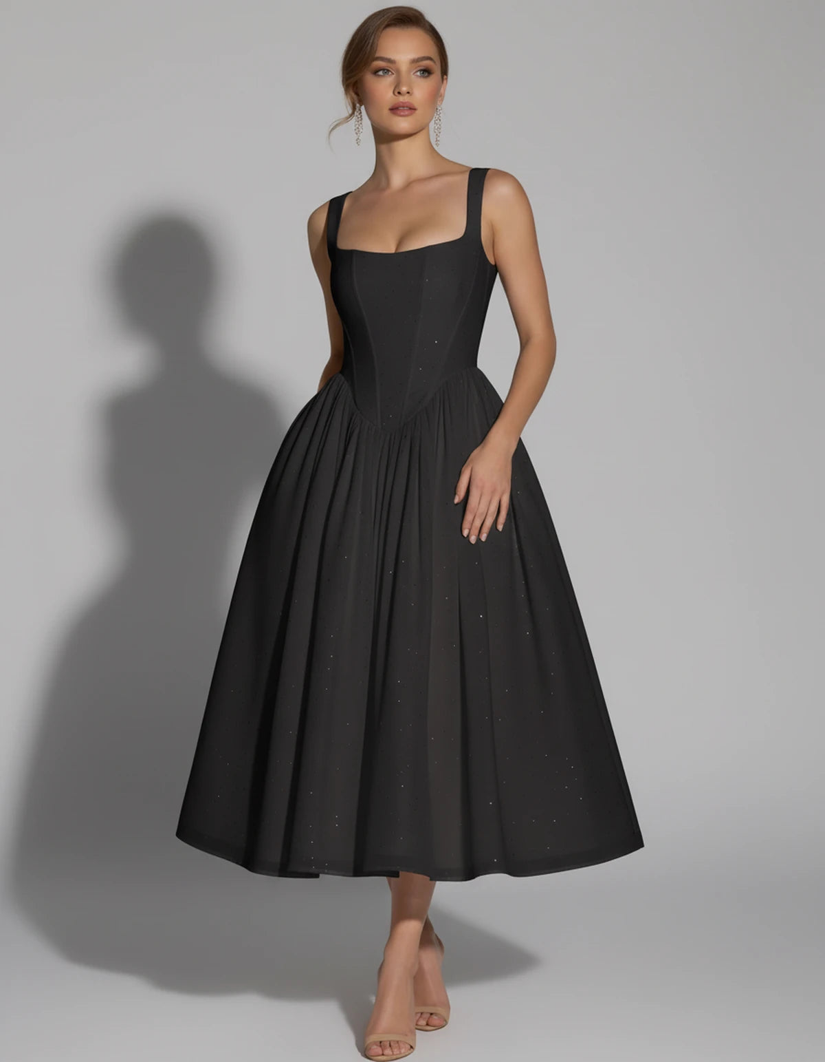 Hadriana Midi Dresses — Black | SKU: RB-cffdb1-black-2,RB-cffdb1-black-4,RB-cffdb1-black-6,RB-cffdb1-black-8,RB-cffdb1-black-10,RB-cffdb1-black-12,RB-cffdb1-black-14,RB-cffdb1-black-16,RB-cffdb1-black-16W,RB-cffdb1-black-18W,RB-cffdb1-black-20W,RB-cffdb1-black-22W