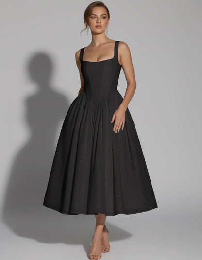 Hadriana Midi Dresses — Black | SKU: RB-cffdb1-black-2,RB-cffdb1-black-4,RB-cffdb1-black-6,RB-cffdb1-black-8,RB-cffdb1-black-10,RB-cffdb1-black-12,RB-cffdb1-black-14,RB-cffdb1-black-16,RB-cffdb1-black-16W,RB-cffdb1-black-18W,RB-cffdb1-black-20W,RB-cffdb1-black-22W