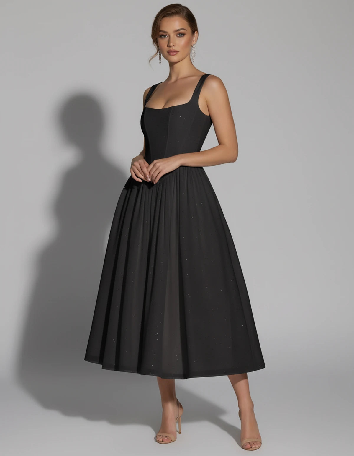 Hadriana Midi Dresses — Black | SKU: RB-cffdb1-black-2,RB-cffdb1-black-4,RB-cffdb1-black-6,RB-cffdb1-black-8,RB-cffdb1-black-10,RB-cffdb1-black-12,RB-cffdb1-black-14,RB-cffdb1-black-16,RB-cffdb1-black-16W,RB-cffdb1-black-18W,RB-cffdb1-black-20W,RB-cffdb1-black-22W