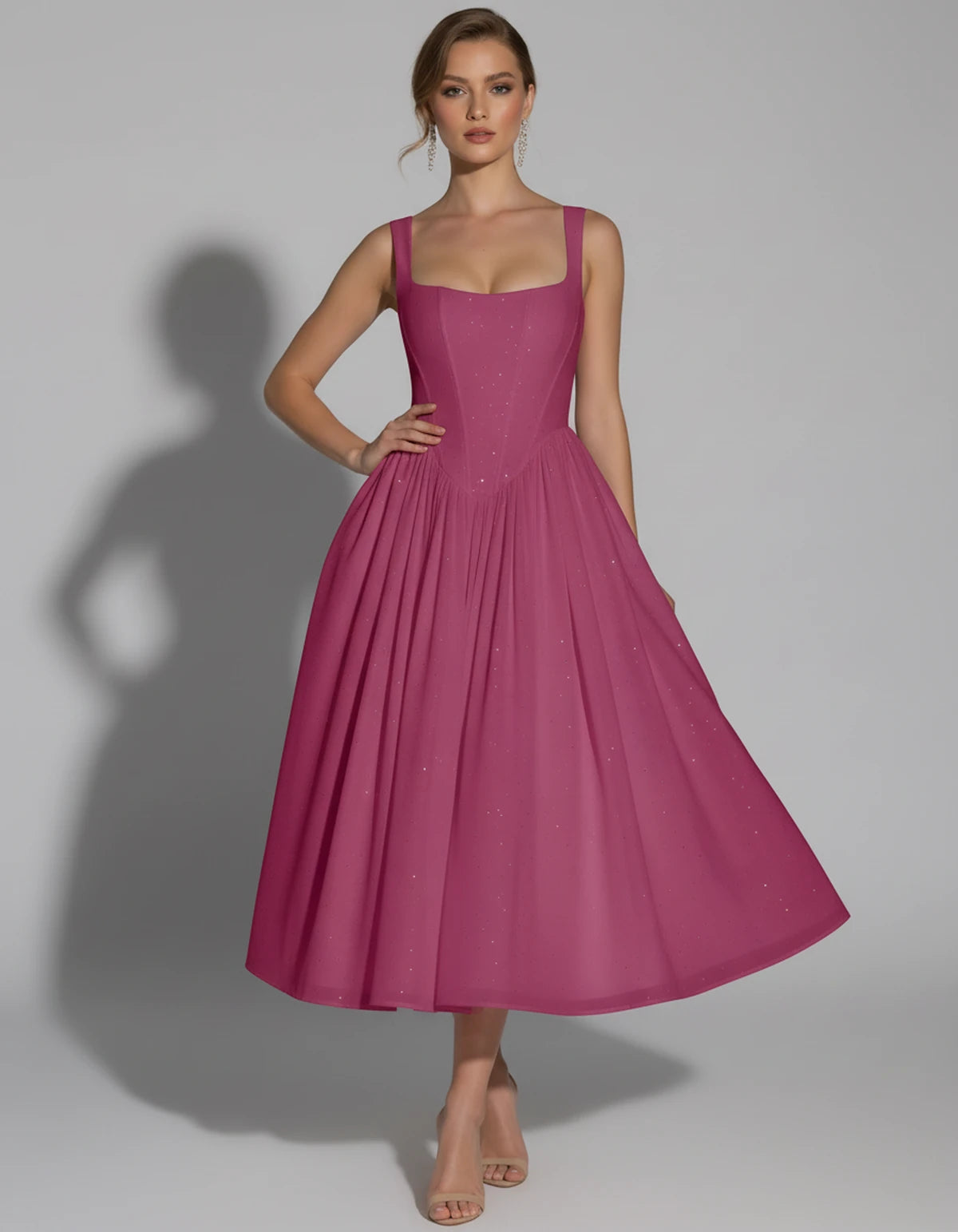 Hadriana Midi Dresses — Hot Pink | SKU: RB-cffdb1-hotpink-2,RB-cffdb1-hotpink-4,RB-cffdb1-hotpink-6,RB-cffdb1-hotpink-8,RB-cffdb1-hotpink-10,RB-cffdb1-hotpink-12,RB-cffdb1-hotpink-14,RB-cffdb1-hotpink-16,RB-cffdb1-hotpink-16W,RB-cffdb1-hotpink-18W,RB-cffdb1-hotpink-20W,RB-cffdb1-hotpink-22W