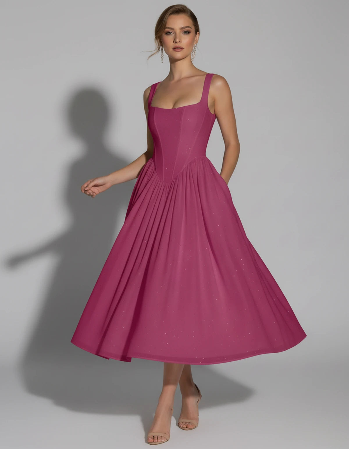 Hadriana Midi Dresses — Hot Pink | SKU: RB-cffdb1-hotpink-2,RB-cffdb1-hotpink-4,RB-cffdb1-hotpink-6,RB-cffdb1-hotpink-8,RB-cffdb1-hotpink-10,RB-cffdb1-hotpink-12,RB-cffdb1-hotpink-14,RB-cffdb1-hotpink-16,RB-cffdb1-hotpink-16W,RB-cffdb1-hotpink-18W,RB-cffdb1-hotpink-20W,RB-cffdb1-hotpink-22W