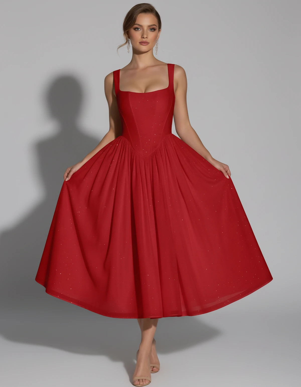 Hadriana Midi Dresses — Red | SKU: RB-cffdb1-red-2,RB-cffdb1-red-4,RB-cffdb1-red-6,RB-cffdb1-red-8,RB-cffdb1-red-10,RB-cffdb1-red-12,RB-cffdb1-red-14,RB-cffdb1-red-16,RB-cffdb1-red-16W,RB-cffdb1-red-18W,RB-cffdb1-red-20W,RB-cffdb1-red-22W