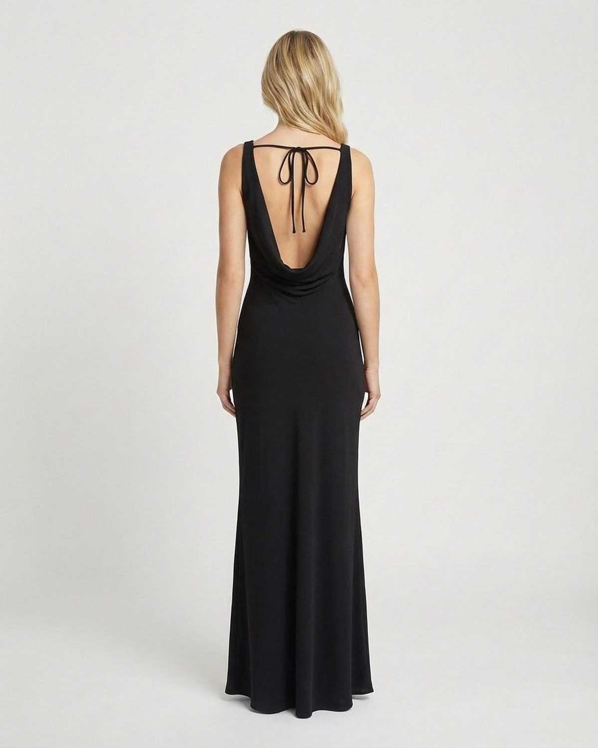 Hana Maxi Dress by RAMBLION, black ankle-length dress with cowl neckline, elegant for evening occasions.