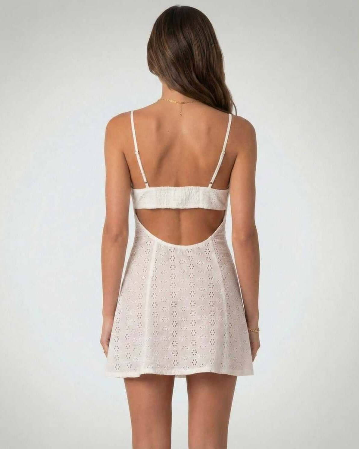 Hava Mini Dress showing back view, crafted from cotton, lightweight and perfect for warm occasions, by RAMBLION.