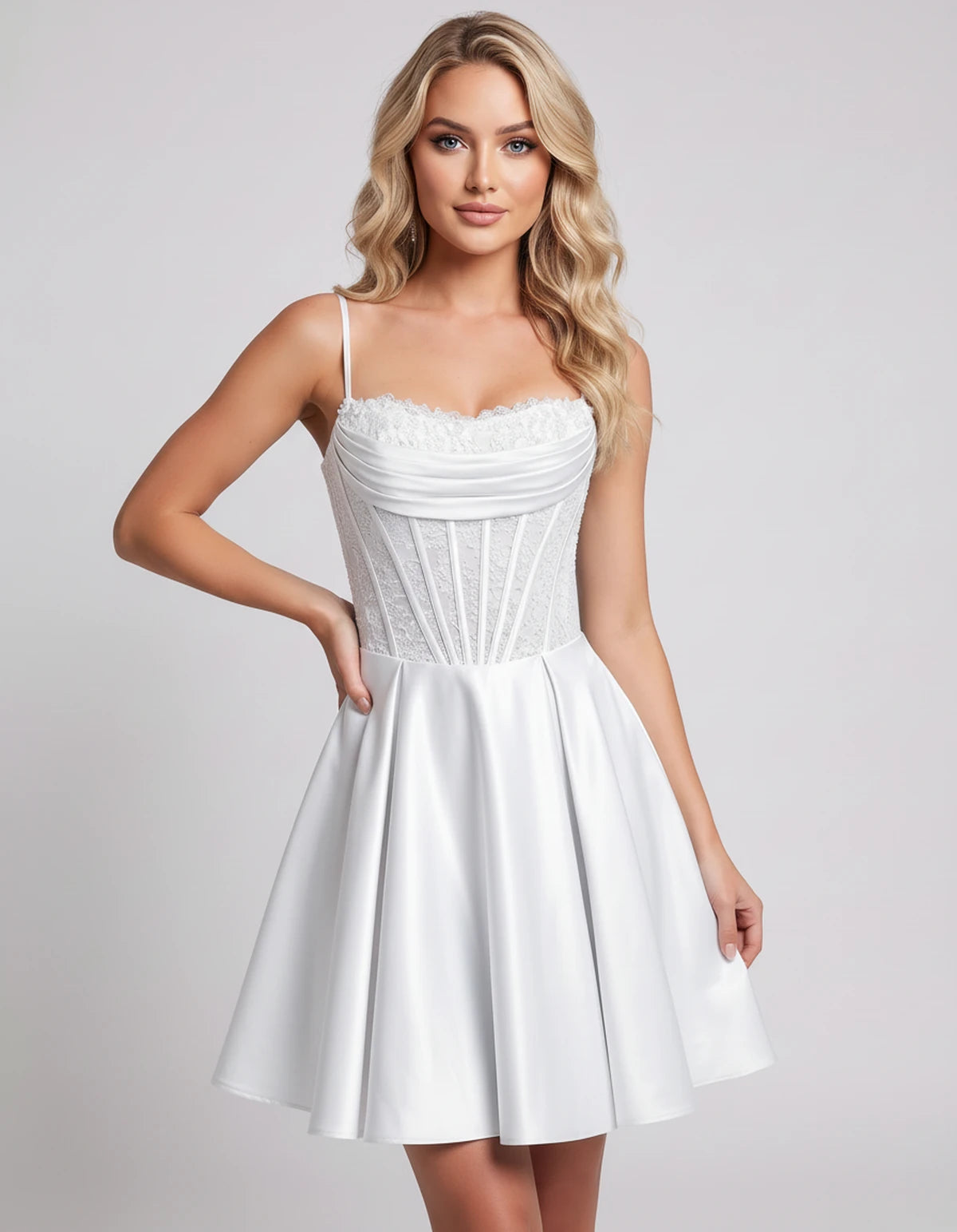 Helvia Mini Dresses — White | SKU: RB-91f4af-white-2,RB-91f4af-white-4,RB-91f4af-white-6,RB-91f4af-white-8,RB-91f4af-white-10,RB-91f4af-white-12,RB-91f4af-white-14,RB-91f4af-white-0,RB-91f4af-white-16,RB-91f4af-white-16W,RB-91f4af-white-18W,RB-91f4af-white-20W