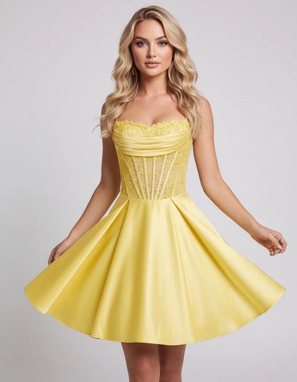 Helvia Mini Dresses — Yellow | SKU: RB-91f4af-yellow-2,RB-91f4af-yellow-4,RB-91f4af-yellow-6,RB-91f4af-yellow-8,RB-91f4af-yellow-10,RB-91f4af-yellow-12,RB-91f4af-yellow-14,RB-91f4af-yellow-0,RB-91f4af-yellow-16,RB-91f4af-yellow-16W,RB-91f4af-yellow-18W,RB-91f4af-yellow-20W