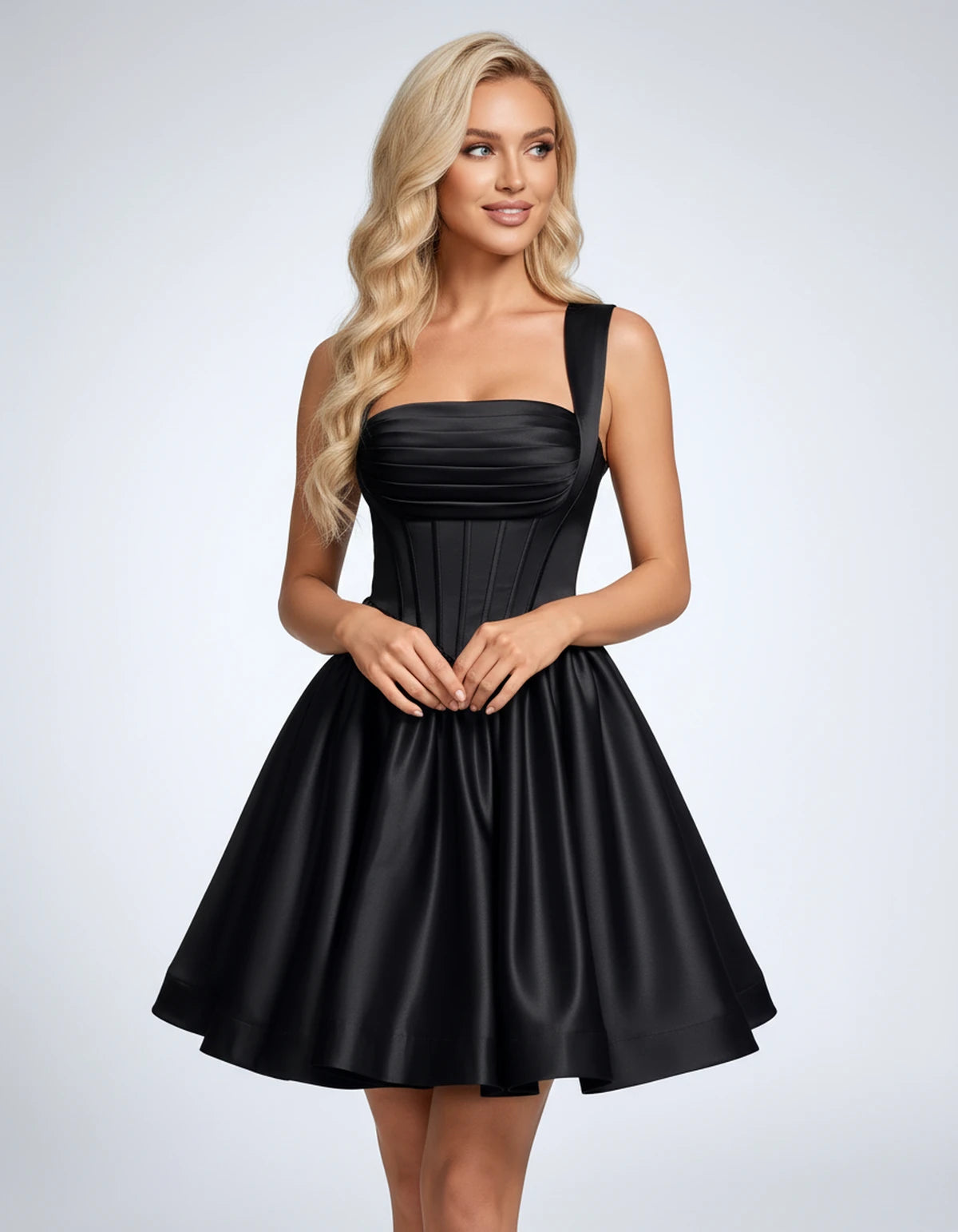 Hermione Mini Dresses — Black | SKU: RB-a38908-black-2,RB-a38908-black-4,RB-a38908-black-6,RB-a38908-black-8,RB-a38908-black-10,RB-a38908-black-12,RB-a38908-black-14,RB-a38908-black-16,RB-a38908-black-16W,RB-a38908-black-18W,RB-a38908-black-20W,RB-a38908-black-22W