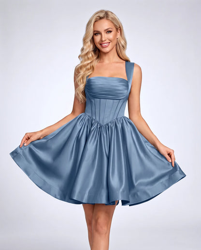 Hermione Mini Dresses — Dusty Blue