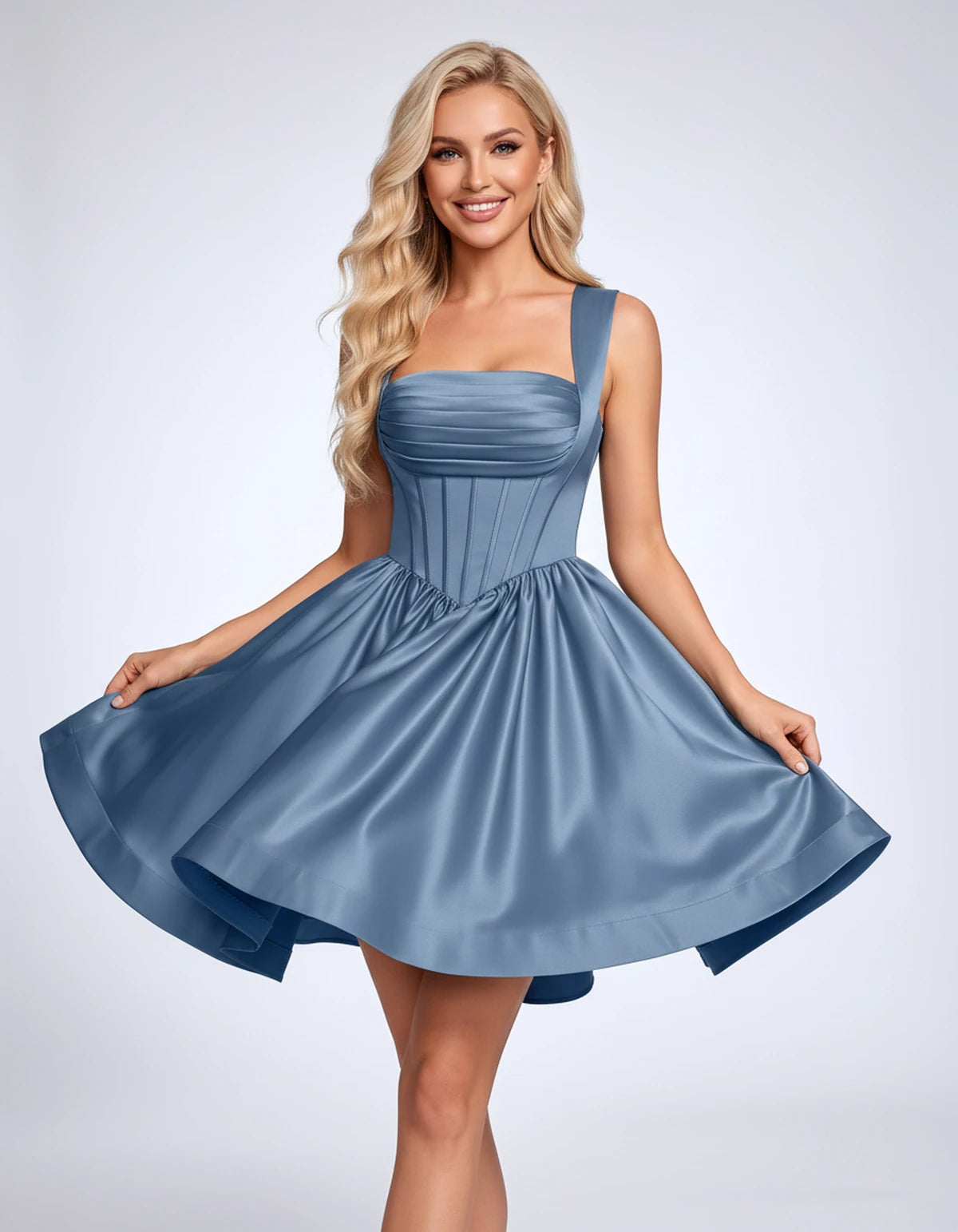 Hermione Mini Dresses — Dusty Blue | SKU: RB-a38908-dustyb76-2,RB-a38908-dustyb76-4,RB-a38908-dustyb76-6,RB-a38908-dustyb76-8,RB-a38908-dustyb76-10,RB-a38908-dustyb76-12,RB-a38908-dustyb76-14,RB-a38908-dustyb76-16,RB-a38908-dustyb76-16W,RB-a38908-dustyb76-18W,RB-a38908-dustyb76-20W,RB-a38908-dustyb76-22W