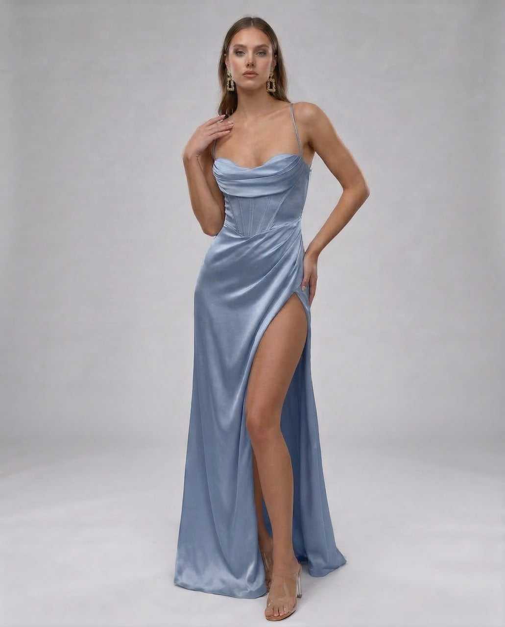 Herringbone Maxi Dress by RAMBLION, red satin, sweetheart neckline, elegant fit, perfect for special occasions.