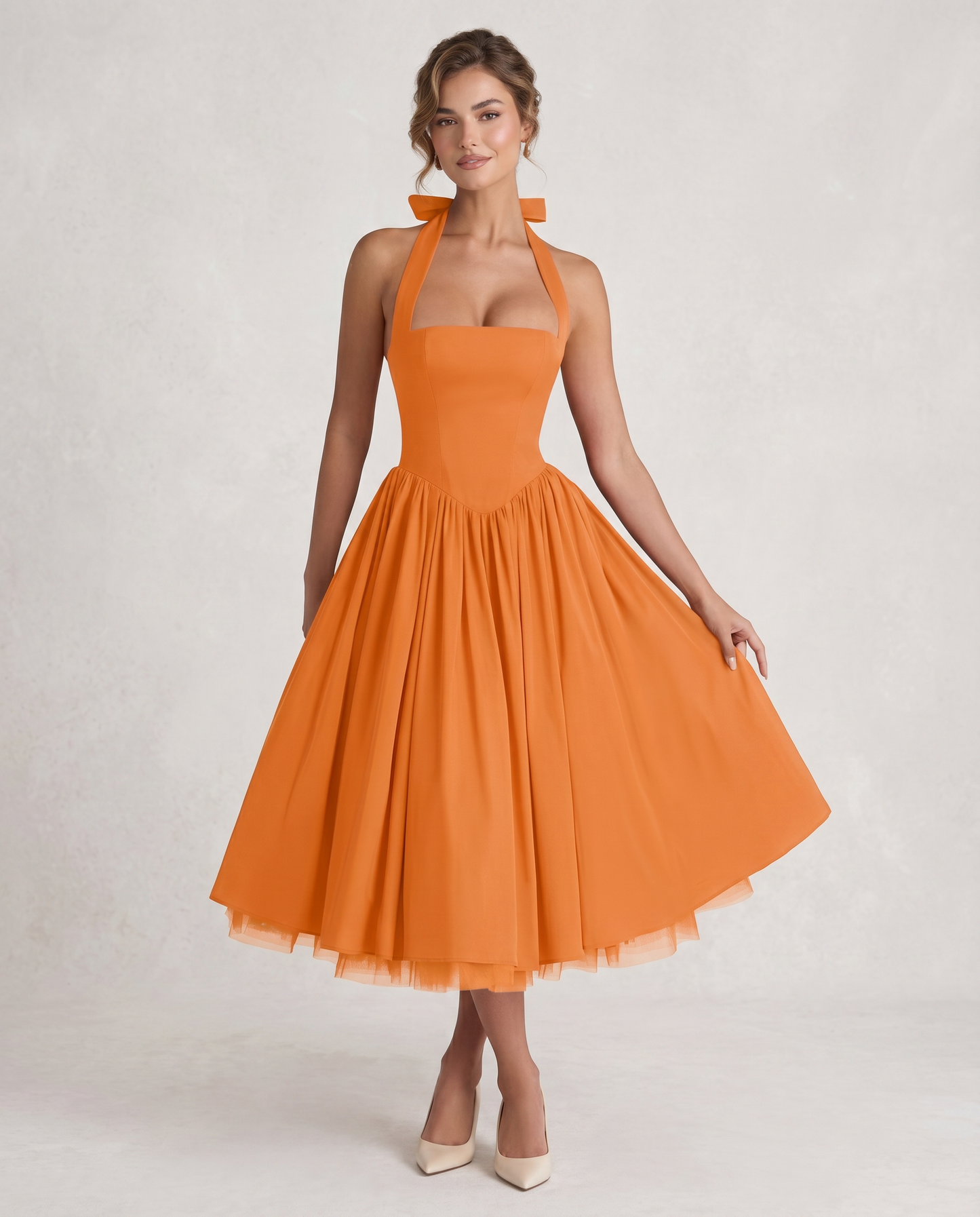 Veloura Midi Dress — orange,white,lilac,navy,pink,black,brown,light blue,red,blue,purple,fuchsia,wine,burgundy,yellow,green dress by RAMBLION