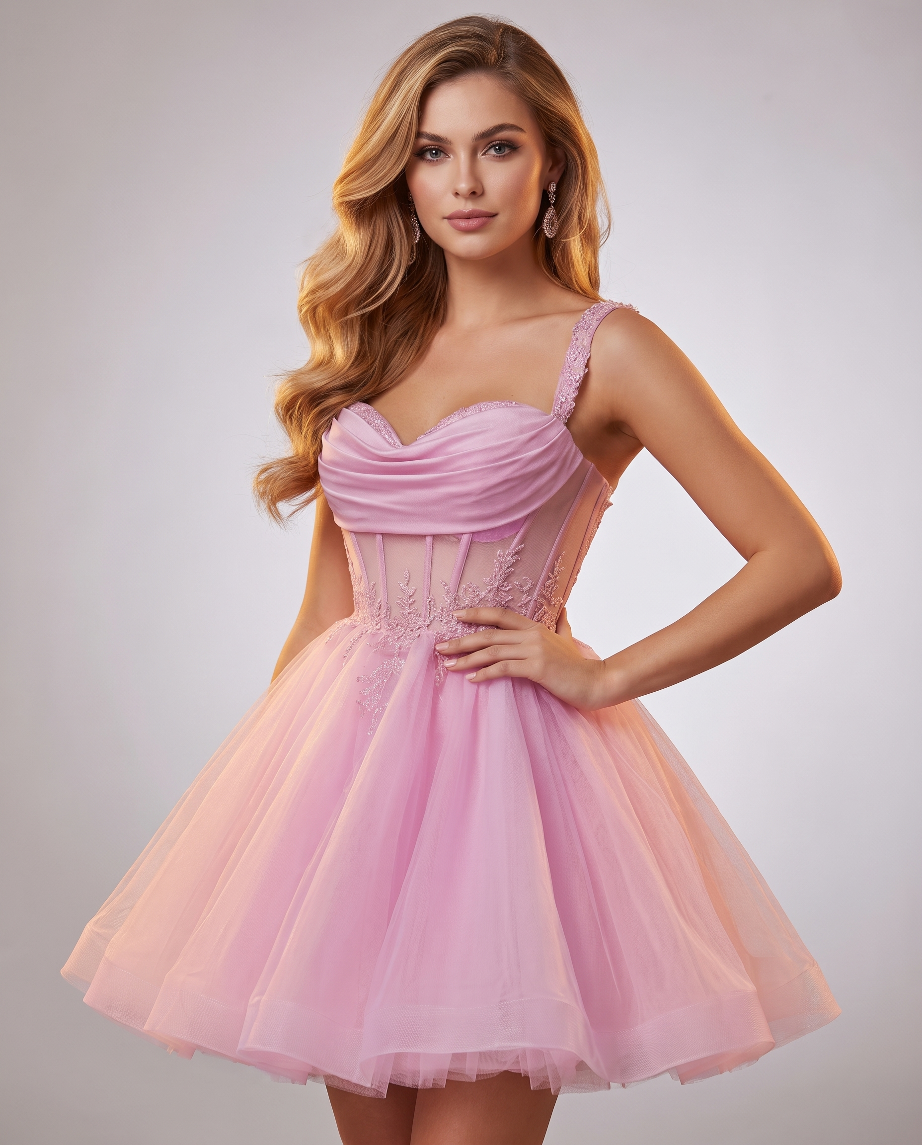 Soft Tulle Sleeveless Sweetheart A-Line Mini Dress with Floral Appliqués for Party, Cocktail, Evening, Summer & Wedding Guest