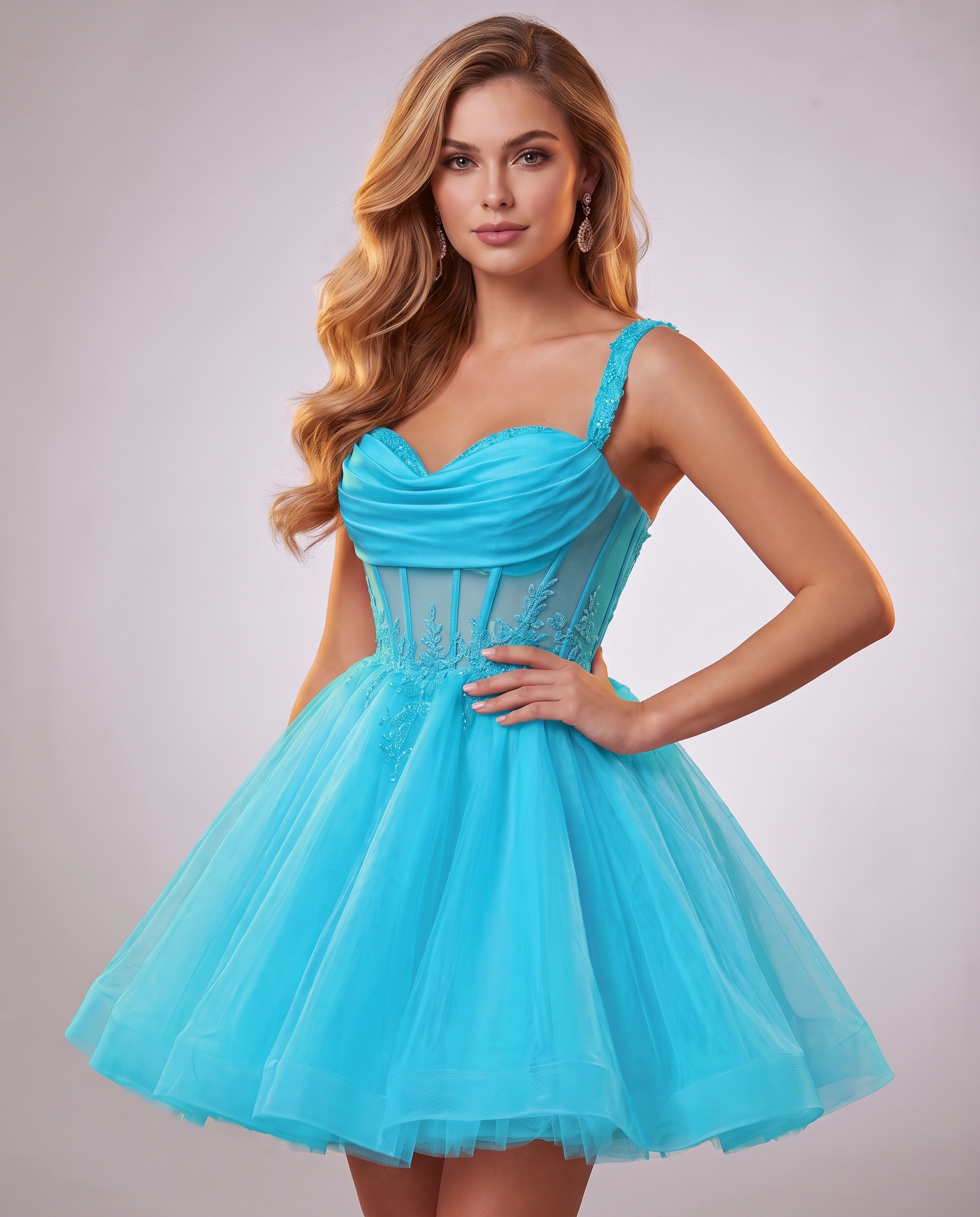 Soft Tulle Sleeveless Sweetheart A-Line Mini Dress with Floral Appliqués for Party, Cocktail, Evening, Summer & Wedding Guest