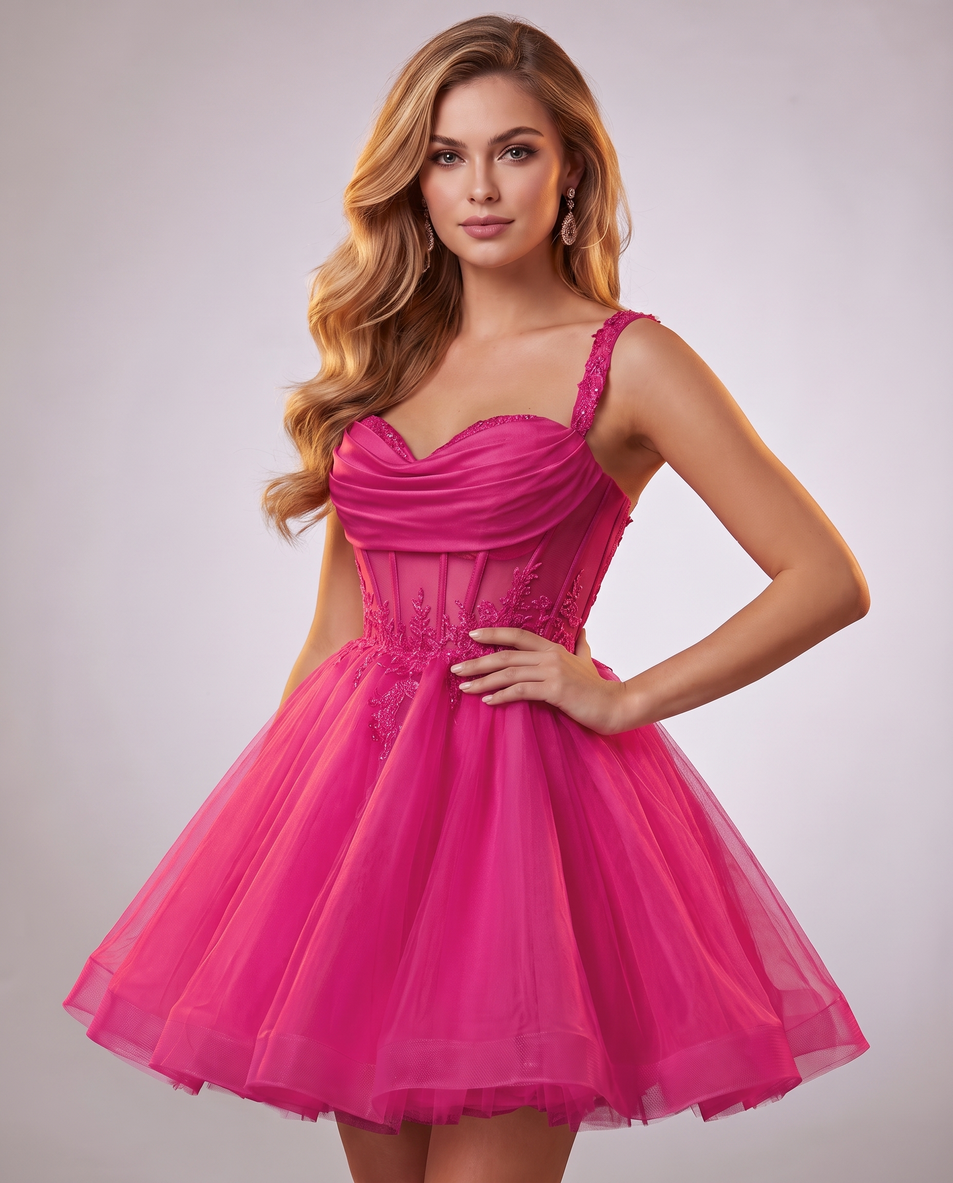 Soft Tulle Sleeveless Sweetheart A-Line Mini Dress with Floral Appliqués for Party, Cocktail, Evening, Summer & Wedding Guest