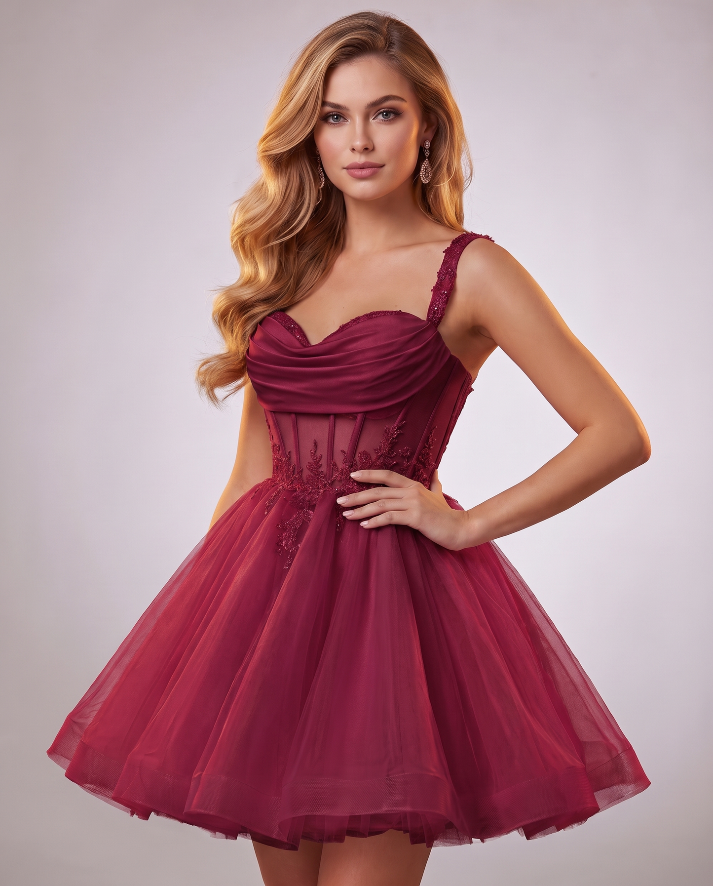 Soft Tulle Sleeveless Sweetheart A-Line Mini Dress with Floral Appliqués for Party, Cocktail, Evening, Summer & Wedding Guest