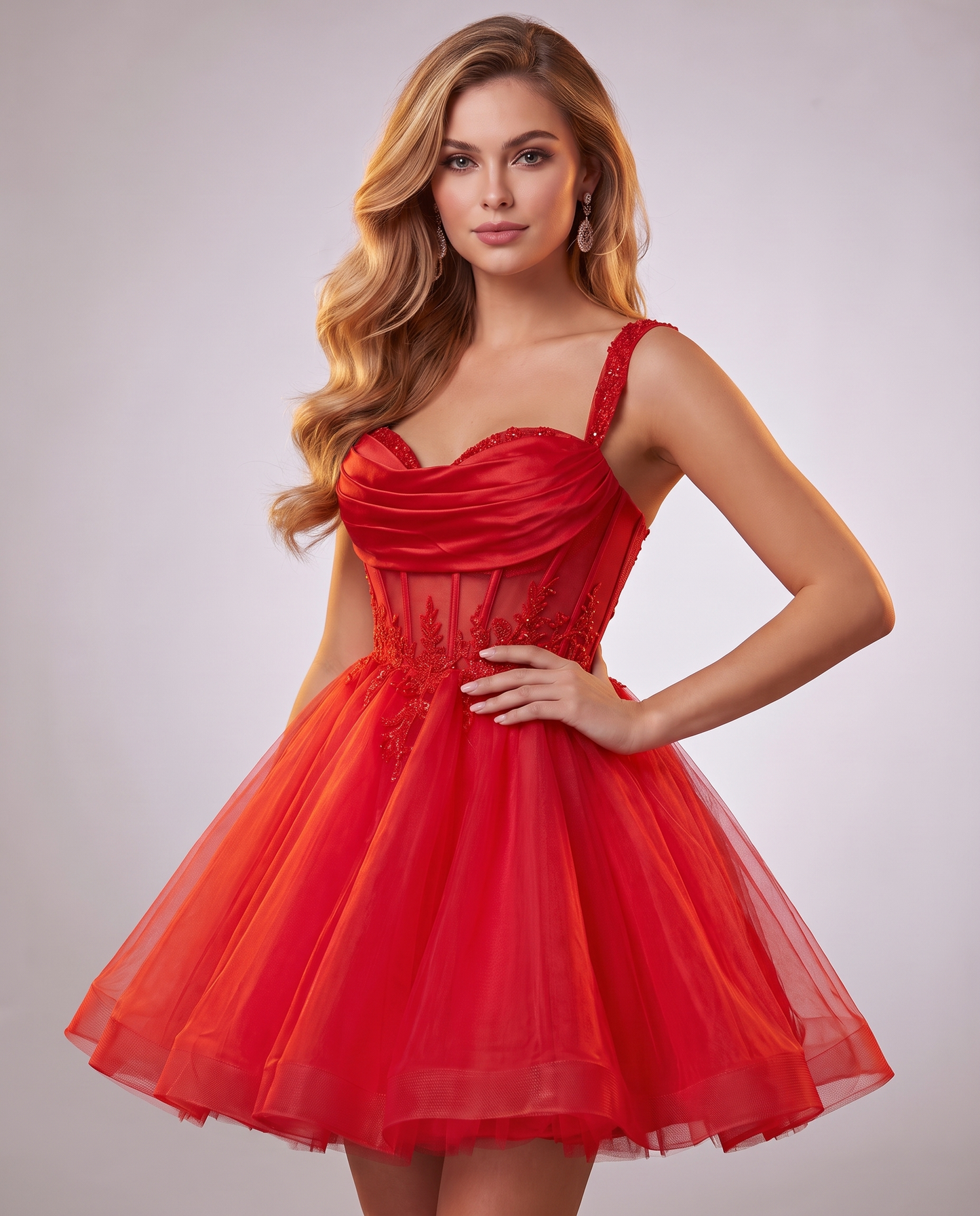Soft Tulle Sleeveless Sweetheart A-Line Mini Dress with Floral Appliqués for Party, Cocktail, Evening, Summer & Wedding Guest