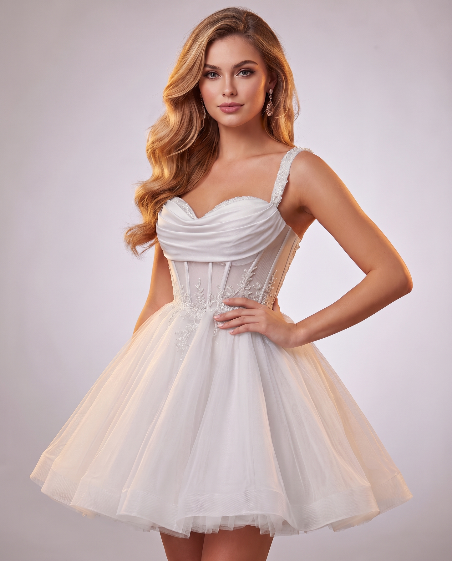 Soft Tulle Sleeveless Sweetheart A-Line Mini Dress with Floral Appliqués for Party, Cocktail, Evening, Summer & Wedding Guest