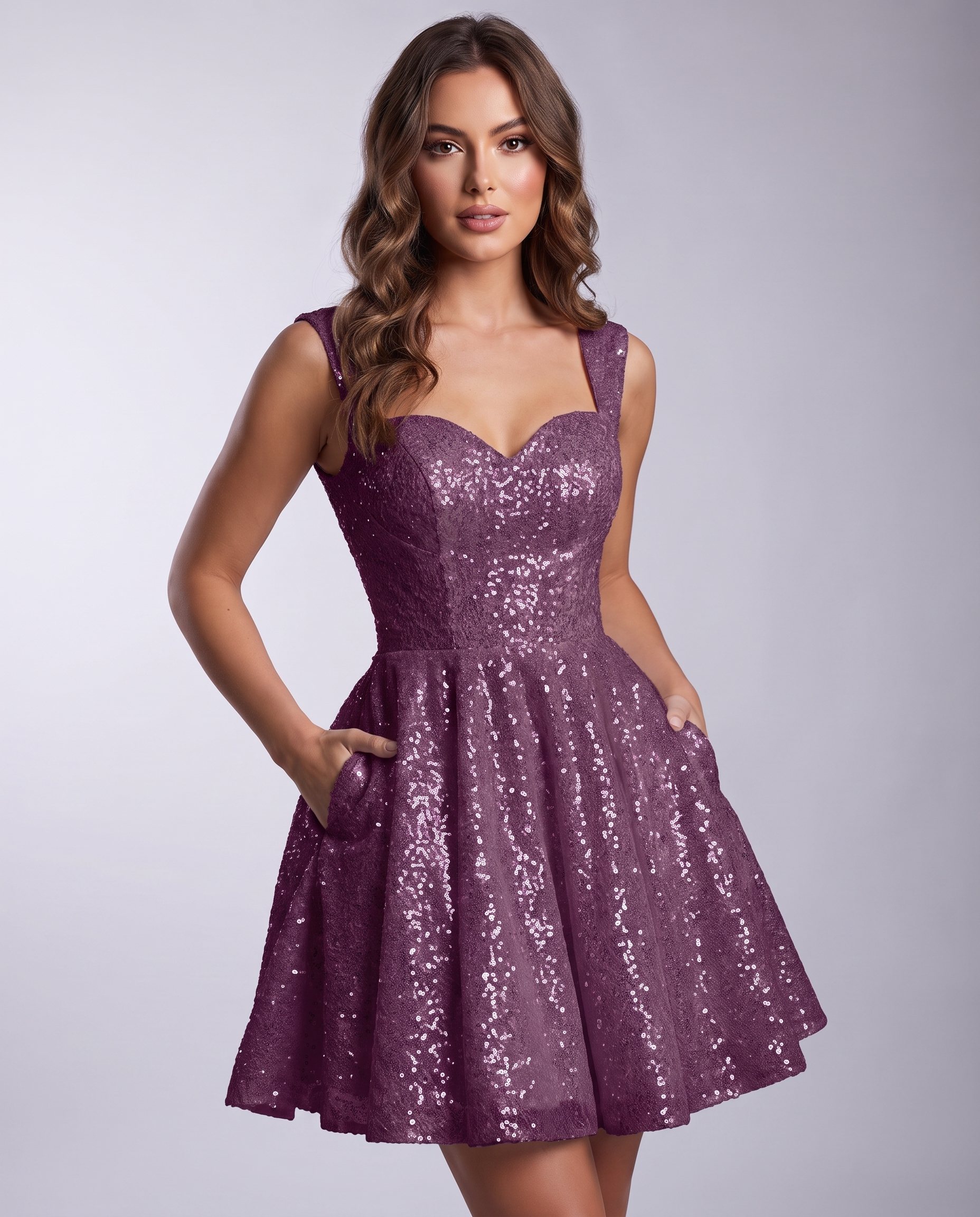 Sequined Tulle Sleeveless Sweetheart A-Line Mini Dress for Party, Cocktail, Prom, Evening, Summer & Wedding Guest Occasions i