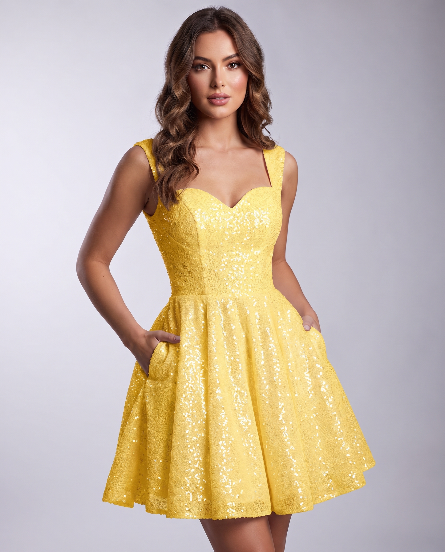 Sequined Tulle Sleeveless Sweetheart A-Line Mini Dress for Party, Cocktail, Prom, Evening, Summer & Wedding Guest Occasions i
