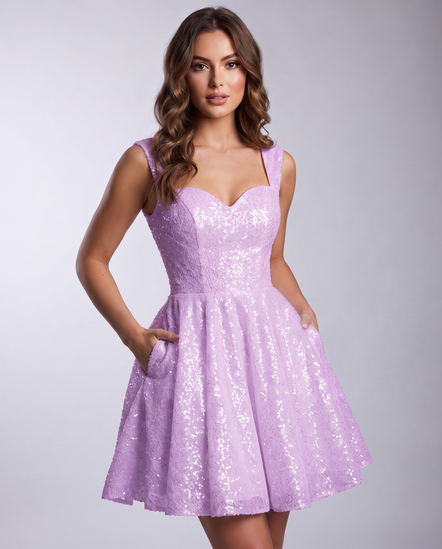 Sequined Tulle Sleeveless Sweetheart A-Line Mini Dress for Party, Cocktail, Prom, Evening, Summer & Wedding Guest Occasions i